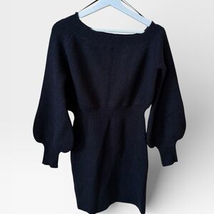 Women's Black Boatneck Knit Sweater Dress